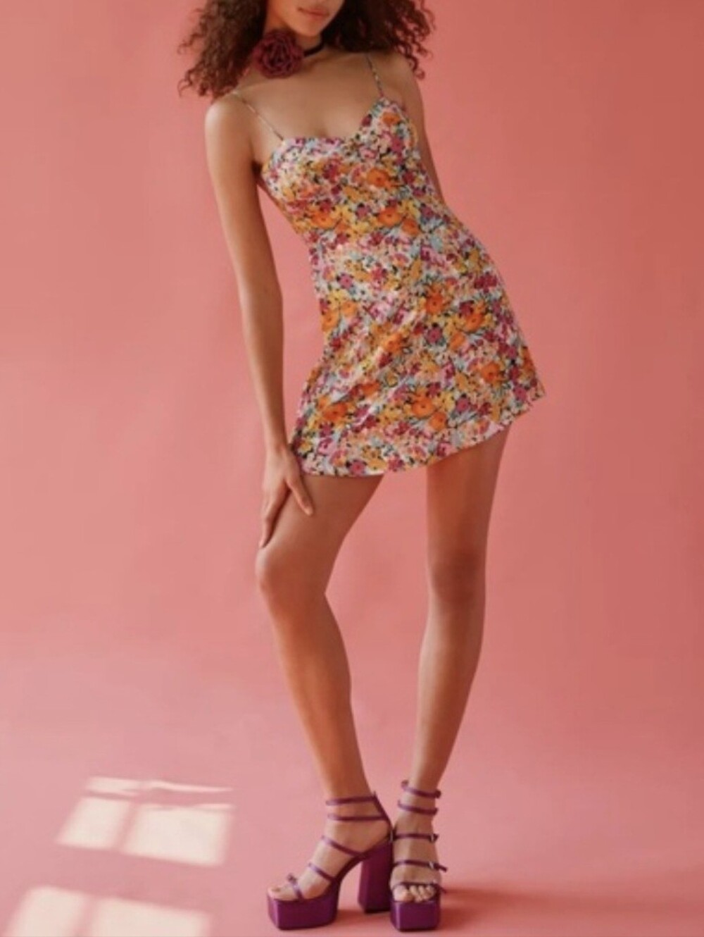 For Love & Lemons Dress Deena Pink Orange Tropical Garden Mini Size S NEW - Picture 5 of 15